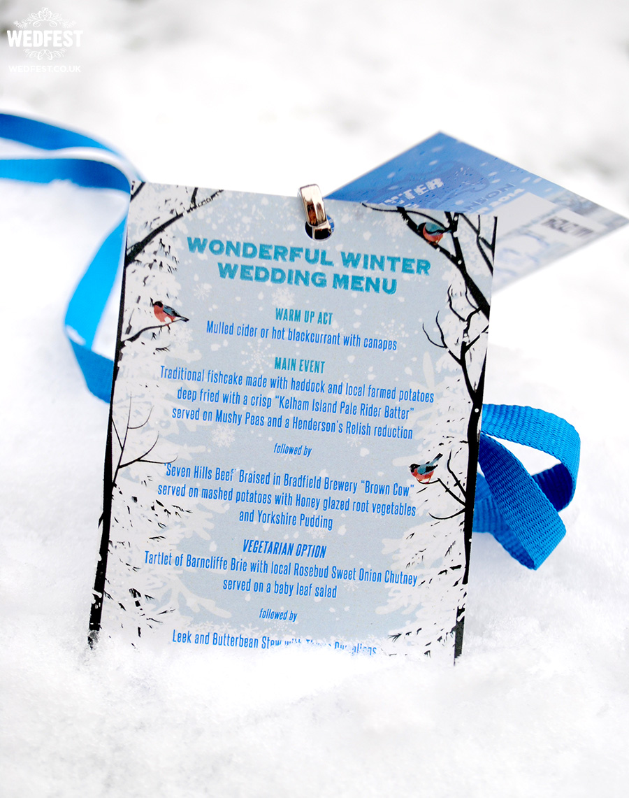wonderful winter wedding menu lanyards