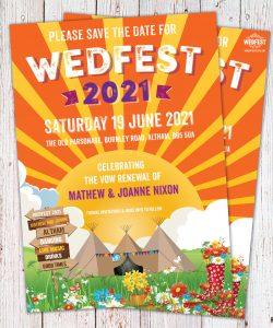 wedfest wed festival themed wedding save the date cards stationery