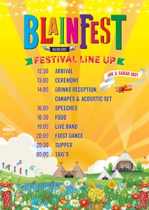 glastonbury festival themed wedding line up running order poster