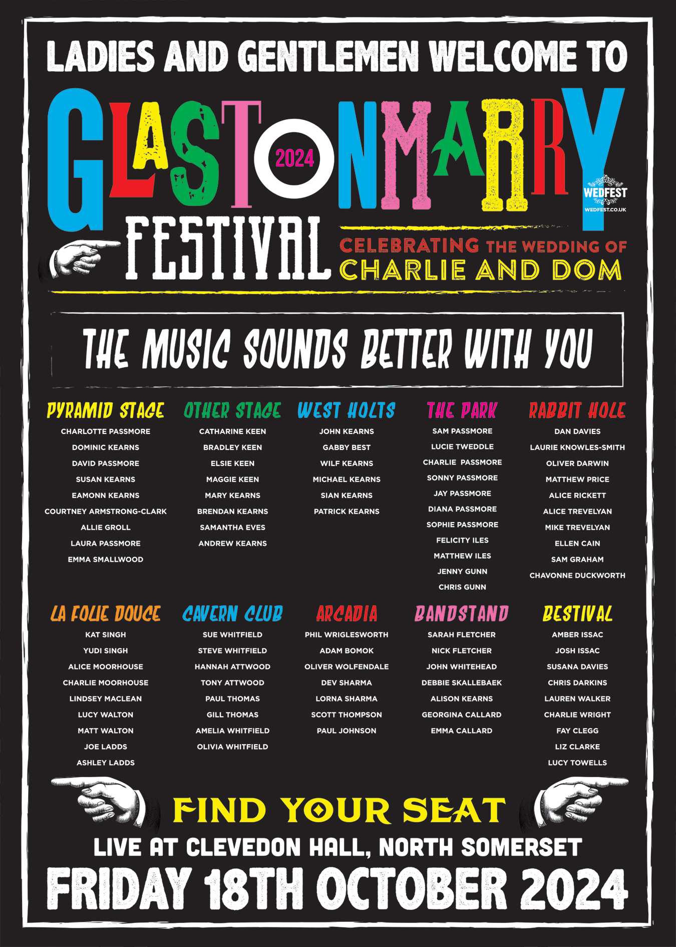 glaston marry glastonbury theme festival wedding seating table plan chart