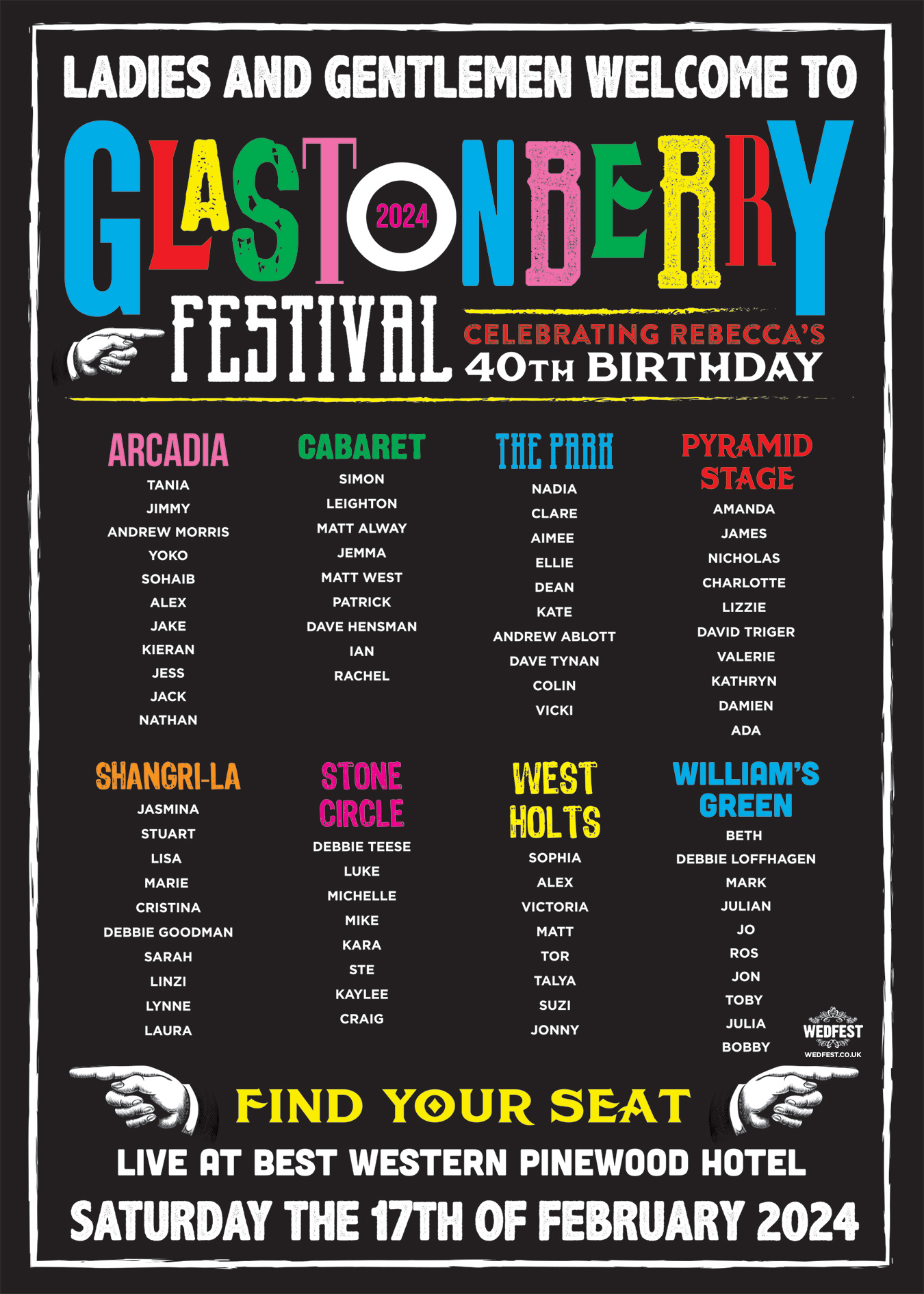 glastonbury festival birthday party seating table plan