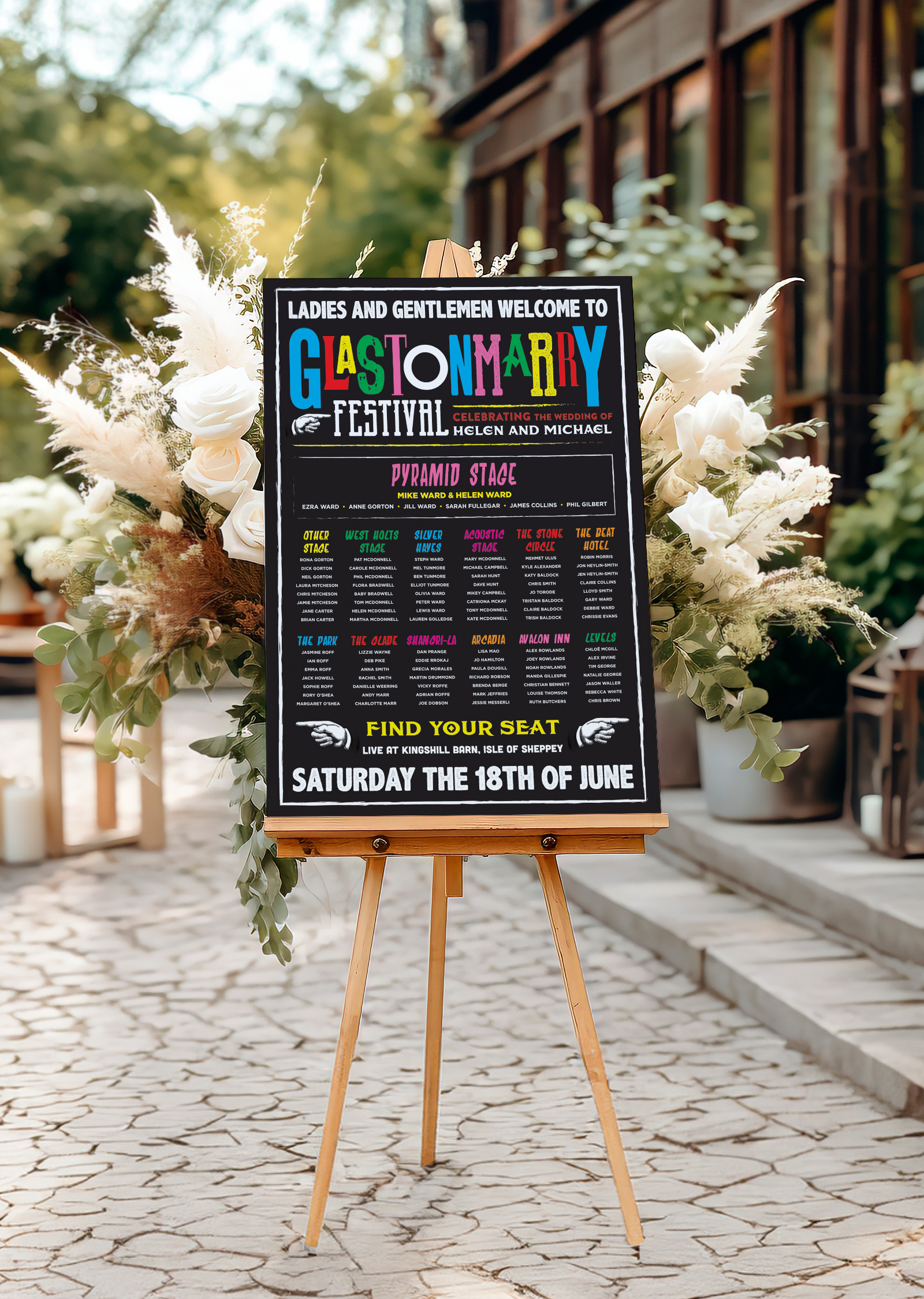 glastonbury glastonmarry festival wedding seating table plan