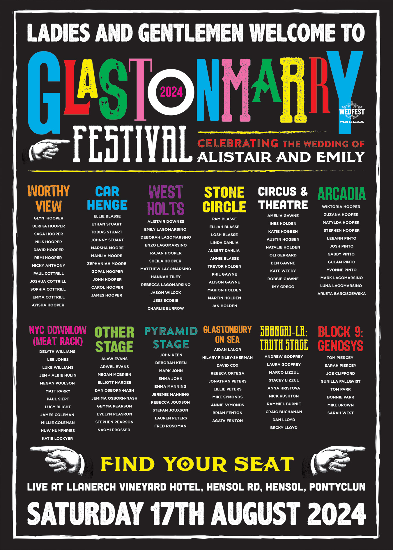 glastonmarry glasto festival wedding seating table plan chart